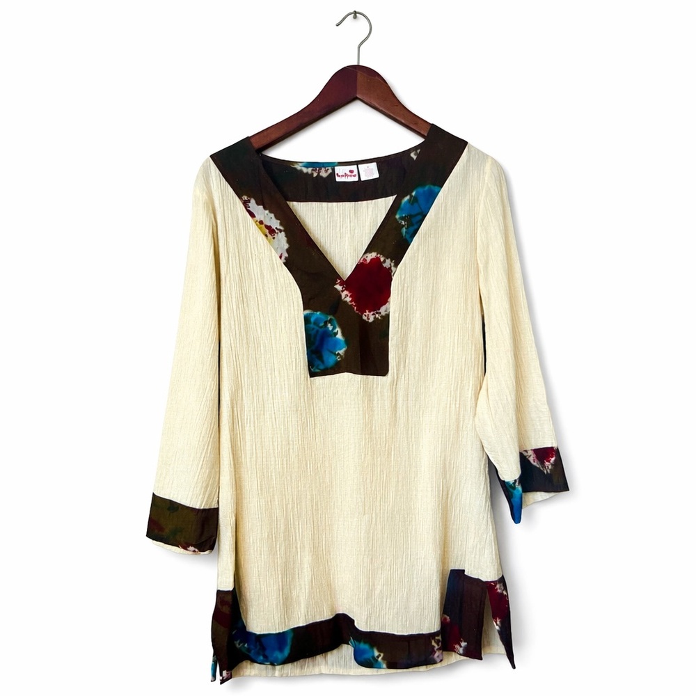 Belize Swimwear Boho Cover-Up Tunic Medium Ivory Cotton Resort Beach Top
